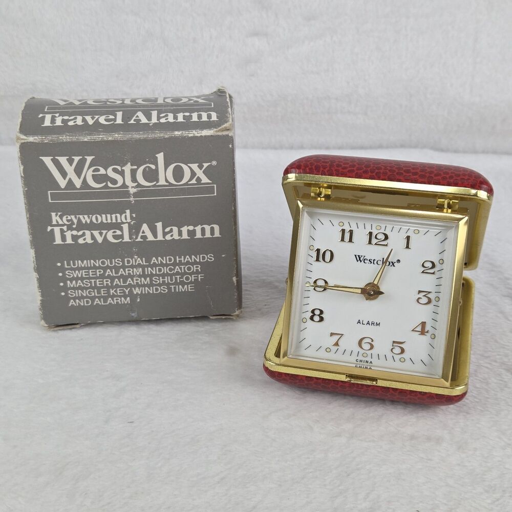 Vintage Westclox Travette II Red Keywind Travel Alarm Foldable Clock Works